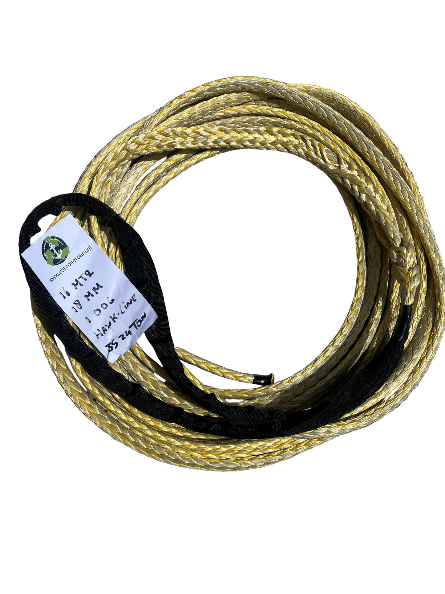 Hawk-Line Touw HMPE 16 MTR 18 MM 24Ton 1 bekleed Oog mooring line afmeerlijn Dyneema rope afgeleid