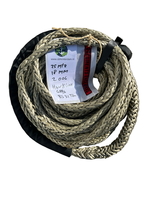 Hawk-Line Silver Grey Touw HMPE 25MTR 18MM 31 Ton 1 Oog NIEUW!!! meerlijn Scheepstouw Dyneema afgeleid