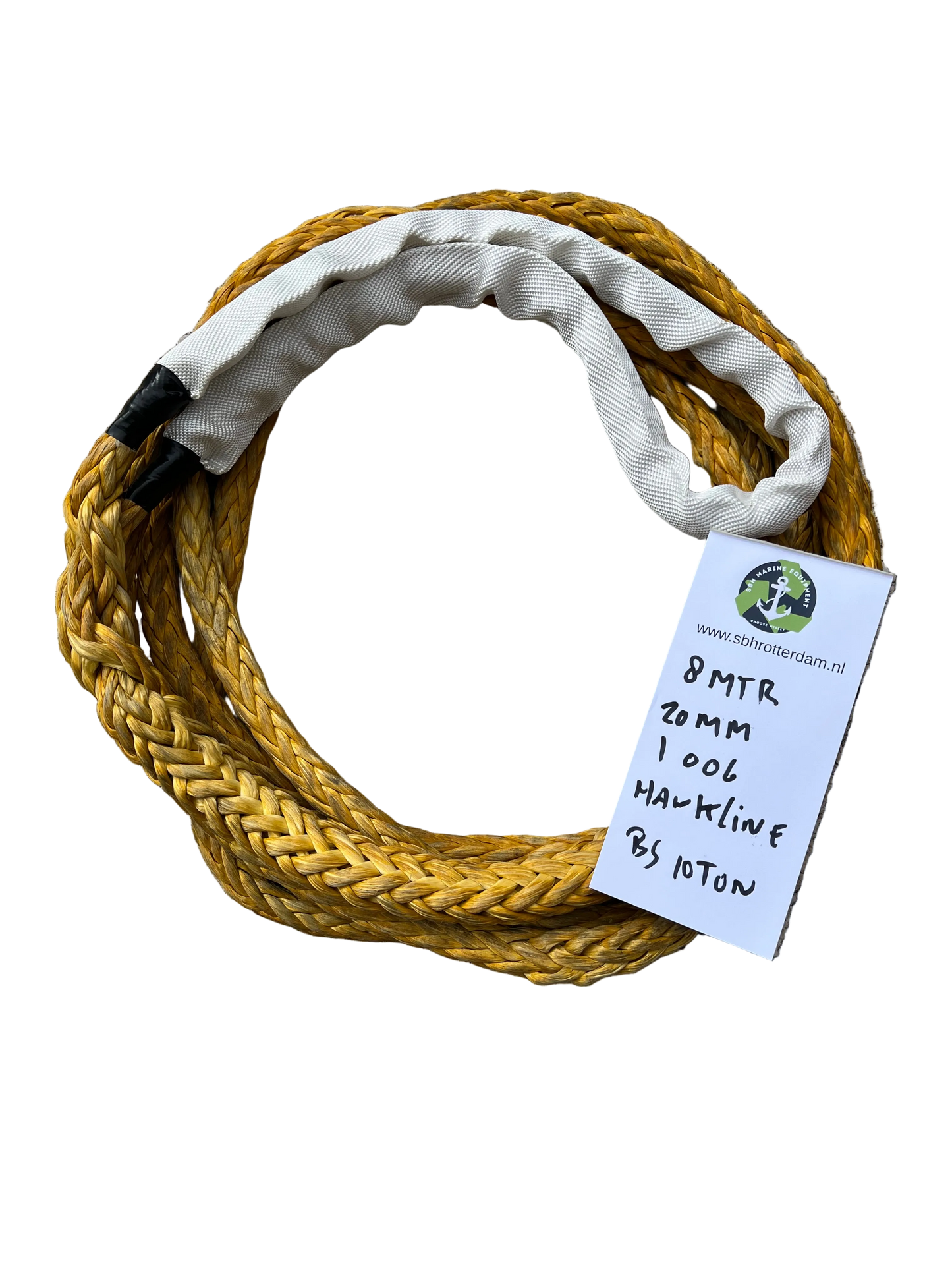 Hawk-Line Touw HMPE 8 MTR 20 MM 30TON 1 bekleed Oog mooring line afmeerlijn Dyneema rope afgeleid