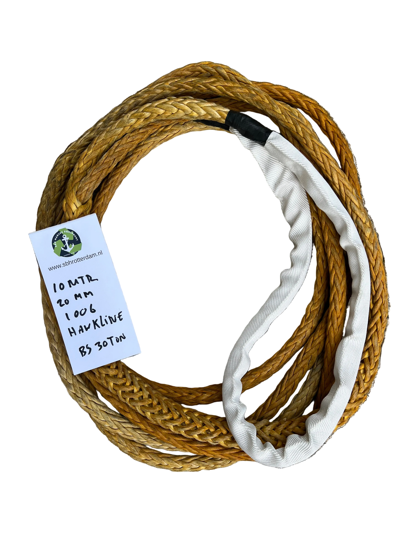 Hawk-Line Touw HMPE 10 MTR 20 MM 30TON 1 bekleed Oog mooring line afmeerlijn Dyneema rope afgeleid