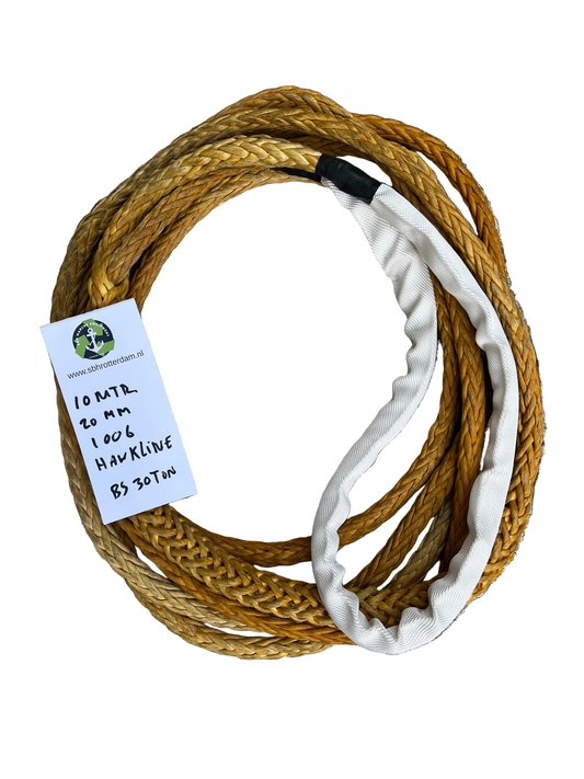 Hawk-Line Touw HMPE 10 MTR 20 MM 30TON 1 bekleed Oog mooring line afmeerlijn Dyneema rope afgeleid