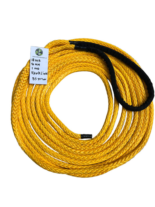 Hawk-Line Touw HMPE - 1 Bekleed oog 18MTR  20MM 35Ton - NIEUW!!! ISO 2307 Dyneema afgeleid