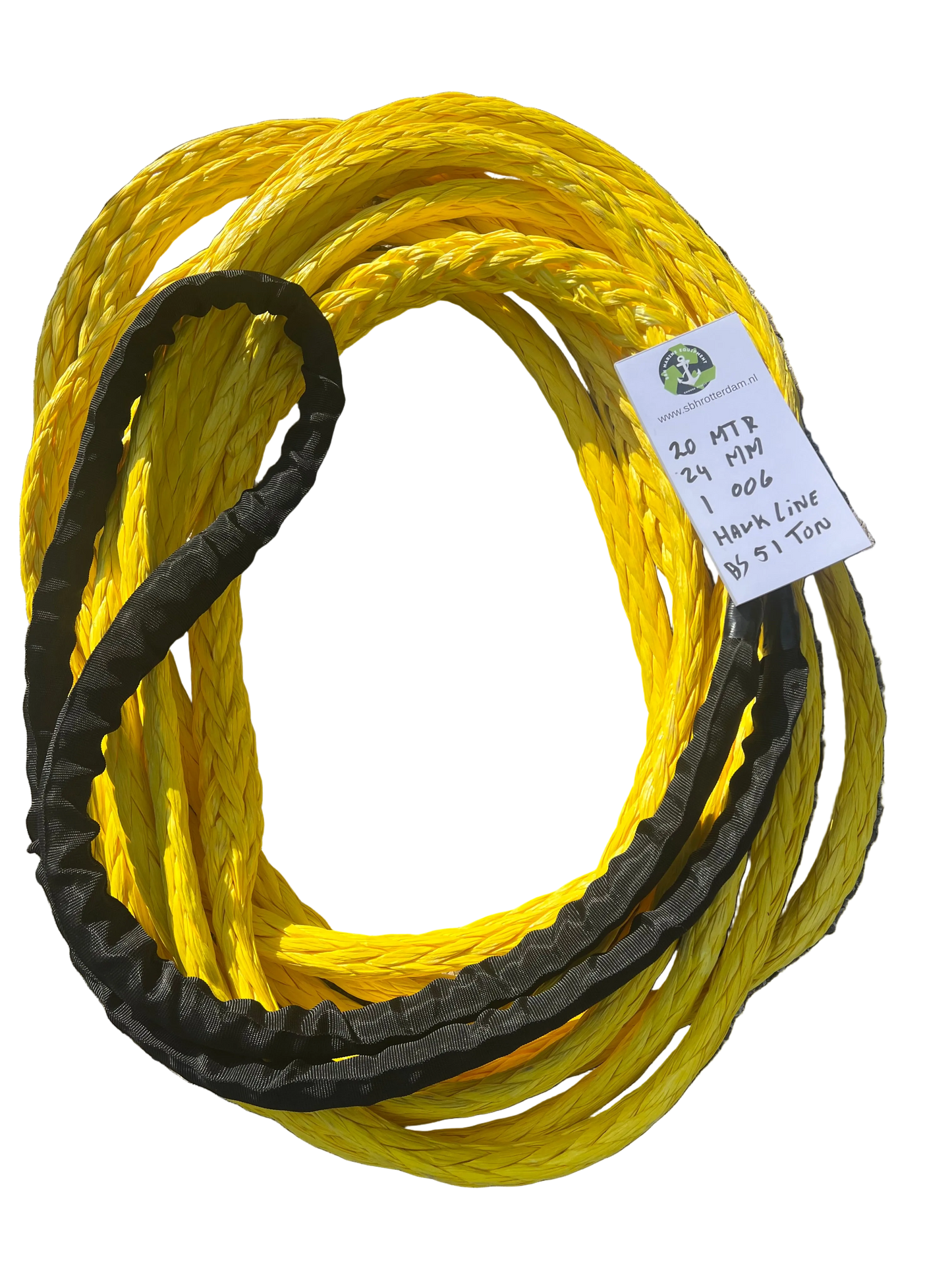 Hawk-line HMPE Meerlijn Sleep touw 20MTR 24MM 1 Bekleed Oog BS 51 Ton NIEUW!!! Dyneema afgeleid