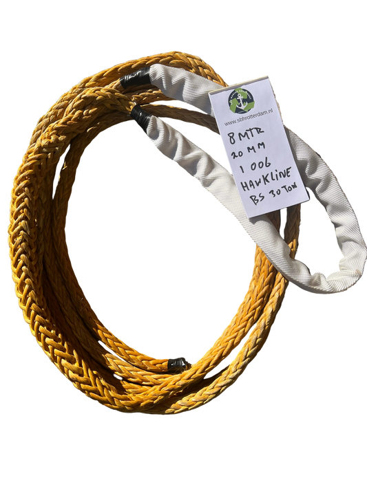 Hawk-Line Touw HMPE 8 MTR 20 MM 30 TON 1 bekleed Oog mooring line afmeerlijn Dyneema rope afgeleid