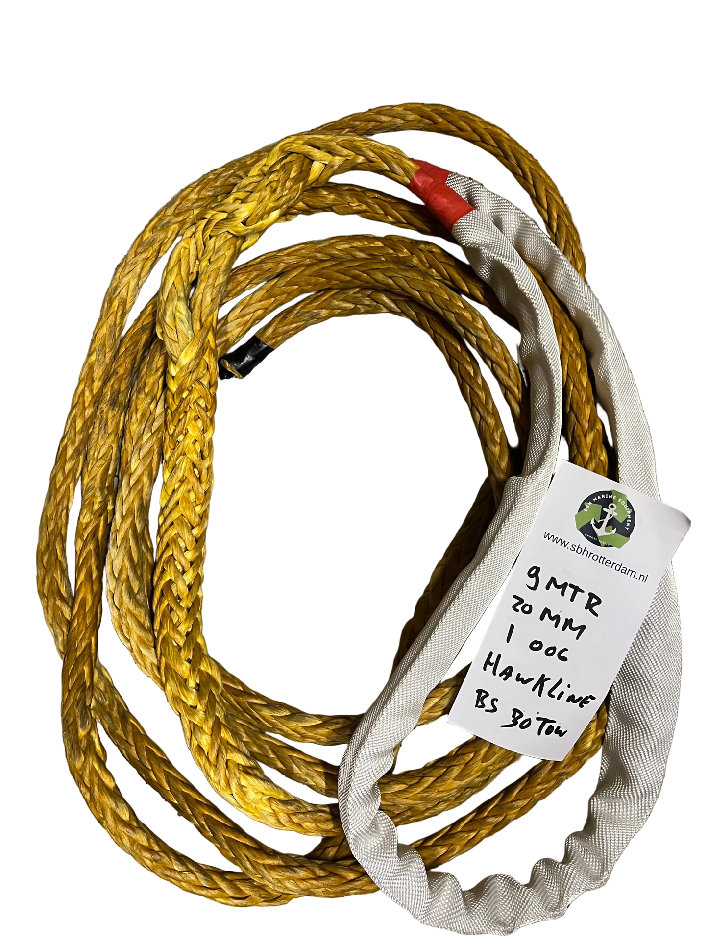 Hawk-Line Touw HMPE 9MTR 20 MM 30TON 1 bekleed Oog mooring line afmeerlijn Dyneema rope afgeleid