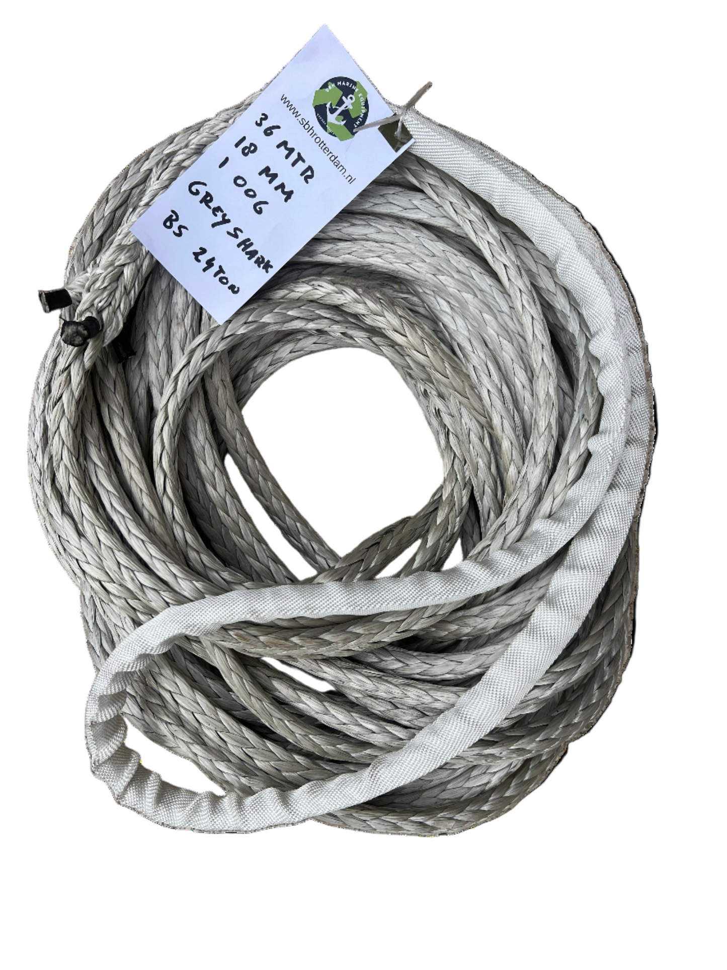 Grey-Shark line Touw UHMPE - 1 oog 36 mtr 18 mm 24 Ton Meertouw Dyneema afgeleid